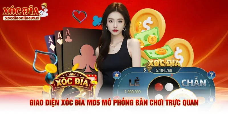 Giao diện Xóc đĩa MD5 mô phỏng bàn chơi trực quan